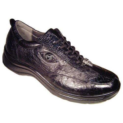 Romano "Tiger Eyes" Black Crocodile/Ostrich With Eyes Sneakers